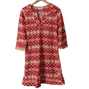 Jude Connally Megan Tunic Dress 3/4 Sleeves Size Small Ikat Diamond Pattern